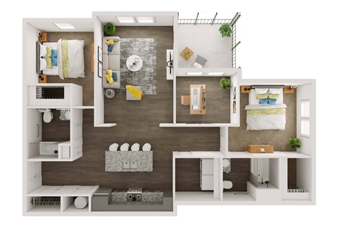 Floor plan for 2 beds, 2 baths, 1278 sqft